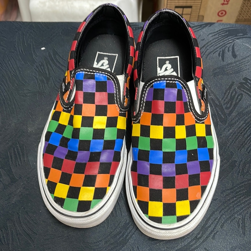 Rainbow checkerboard vans